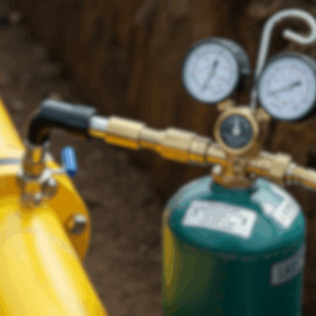 A professional pneumatic pressure test setup, including a regulator and gauges, connected to a yellow PE gas pipeline in a trench.